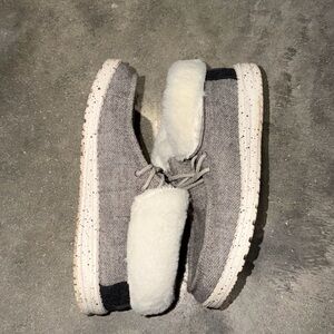 Hey Dude Women's Gray Slip-On Sneakers with Cream Fleece Lining